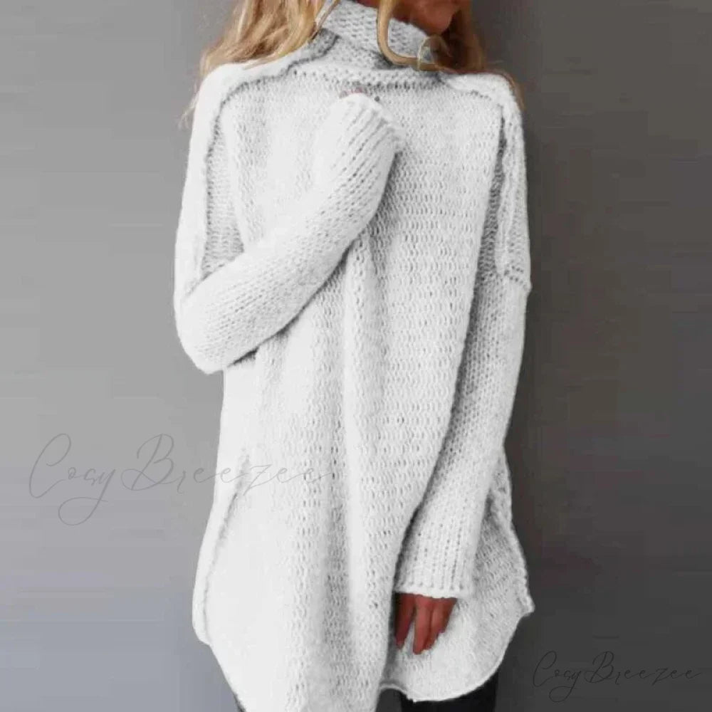 Turtleneck Loose Basic Sweater White / S swraters-241228