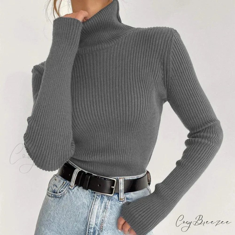 Turtleneck Slim Pullover Long Sleeve Sweater GRAY / M swraters-241228