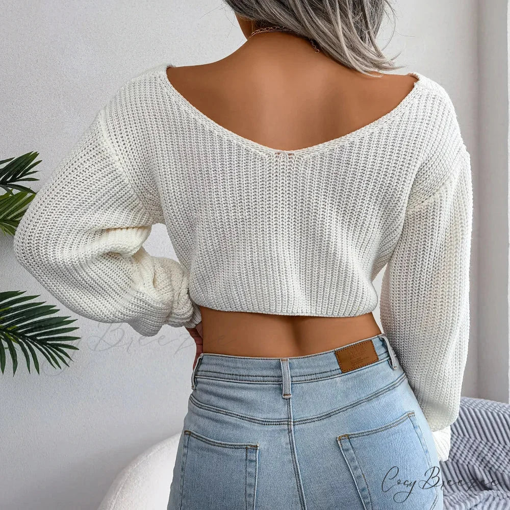 Twist Front V-neck Crop Sweater swraters-241228