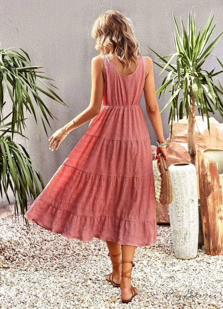 U-Neck Solid Color Dress with Strap M / black