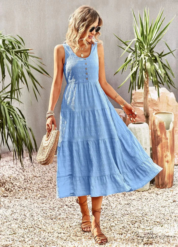 U-Neck Solid Color Dress with Strap M / white