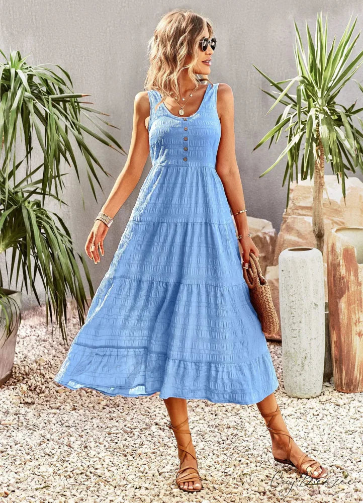 U-Neck Solid Color Dress with Strap S / green