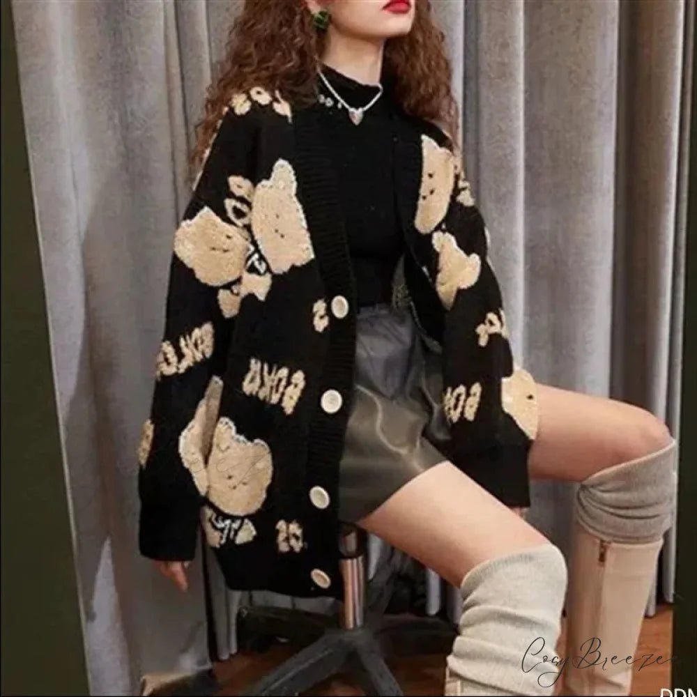 Ugly Christmas Vintage Y2K Knit Cardigan Black / free size (50-80kg)