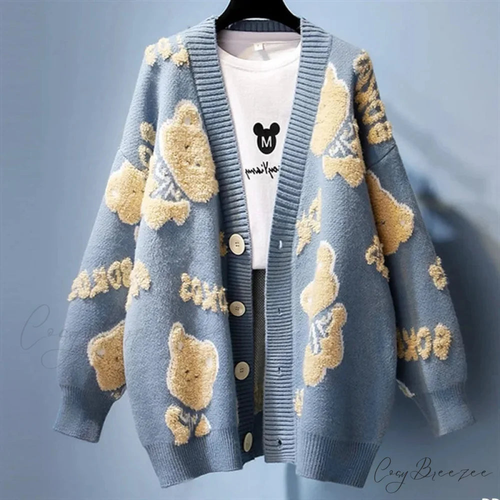 Ugly Christmas Vintage Y2K Knit Cardigan Blue / free size (50-80kg)