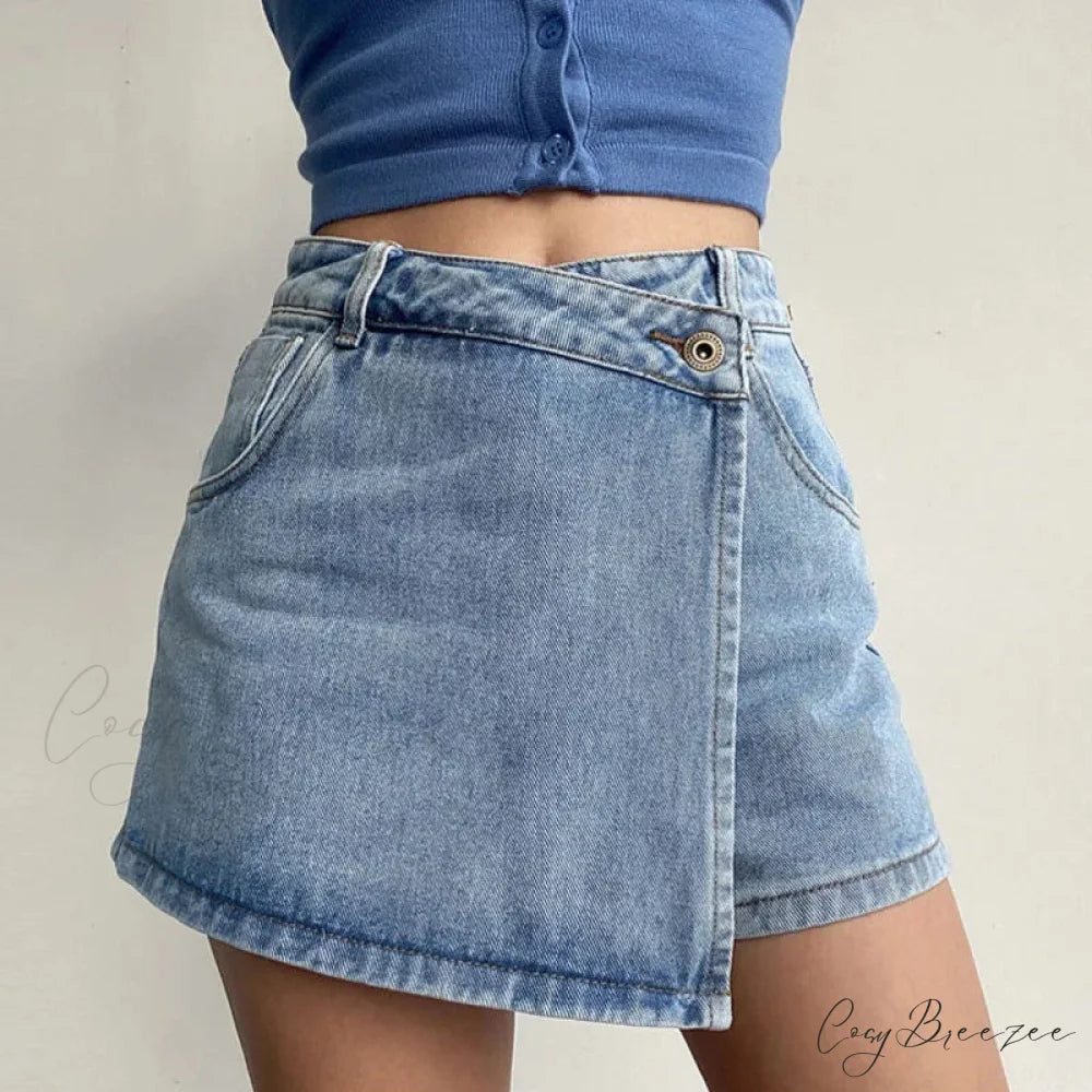 Uneven High Waist Denim Skirt Blue / S skirts-250223
