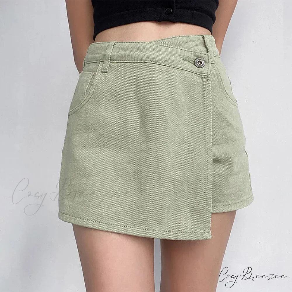 Uneven High Waist Denim Skirt Green / S skirts-250223