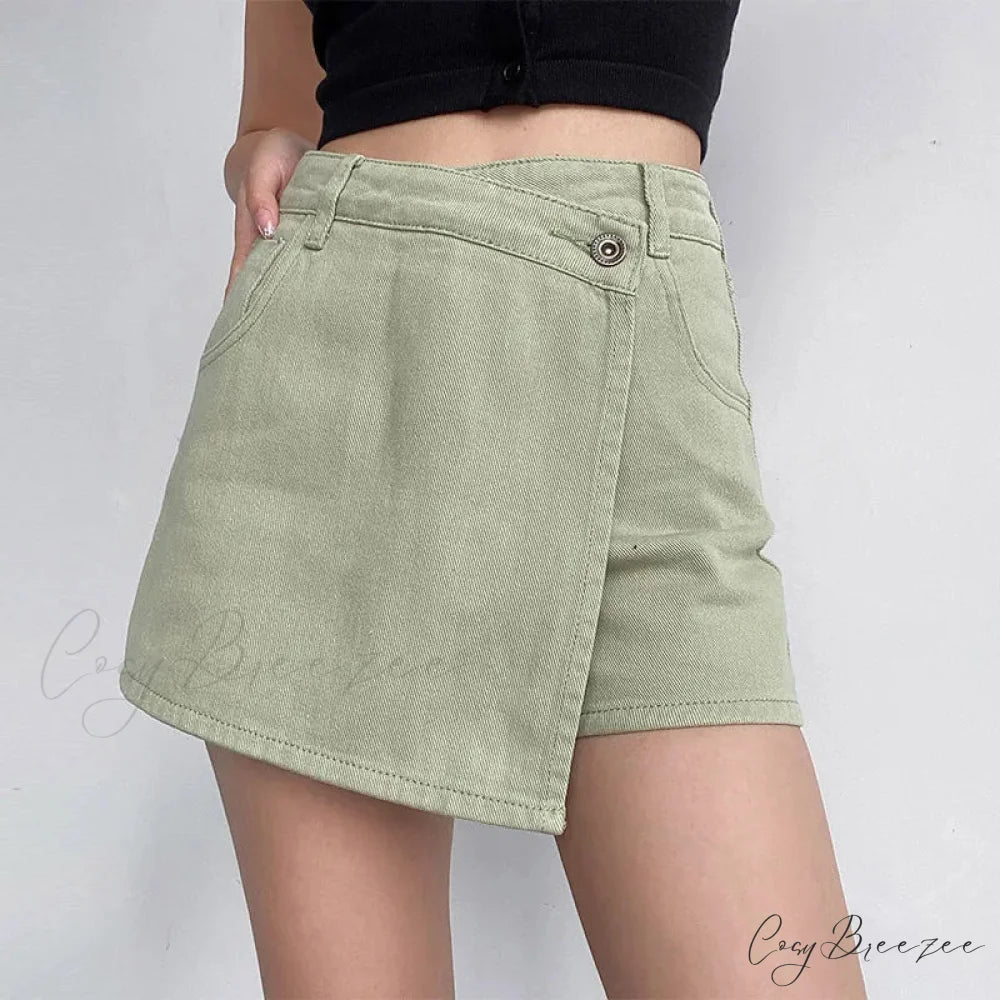 Uneven High Waist Denim Skirt skirts-250223