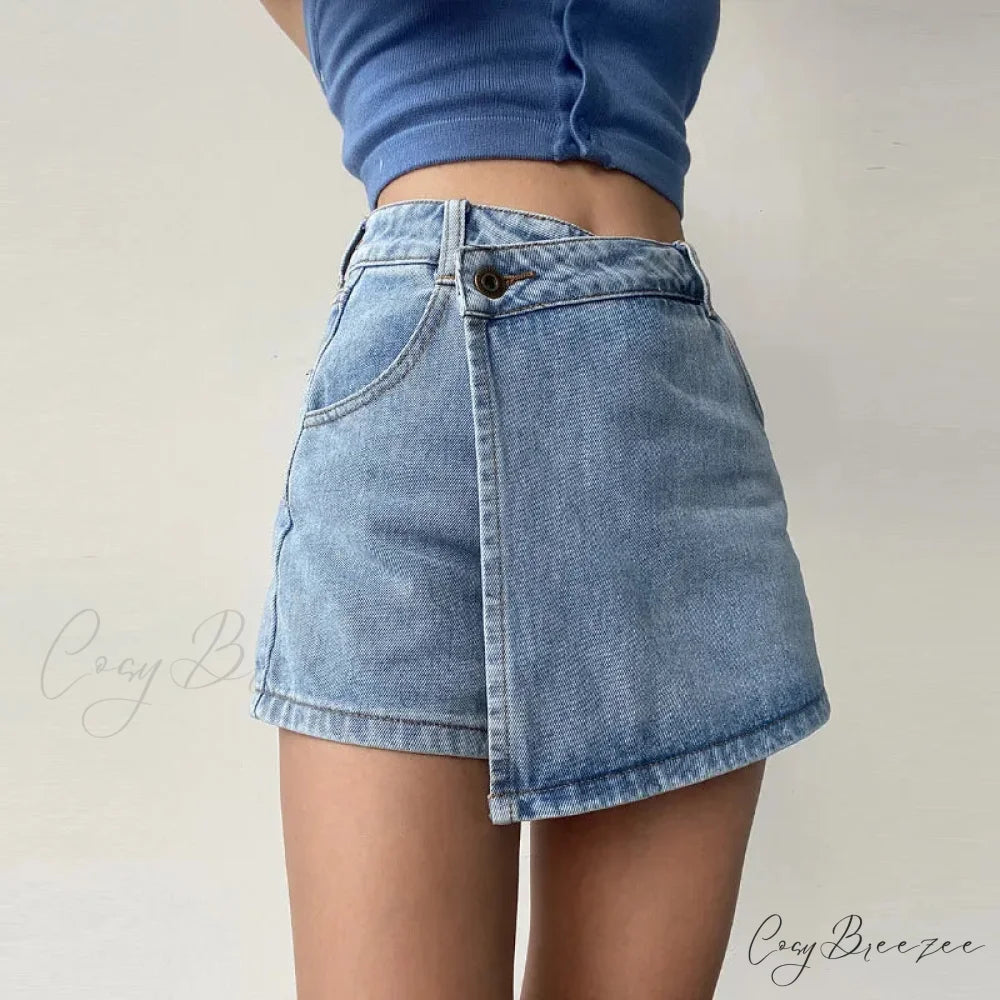 Uneven High Waist Denim Skirt skirts-250223