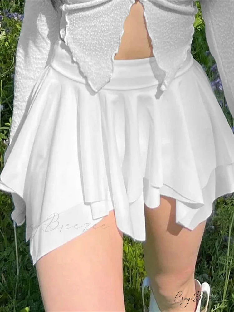 Uneven Low Waist Pleated Skirt WHITE / S skirts-250223