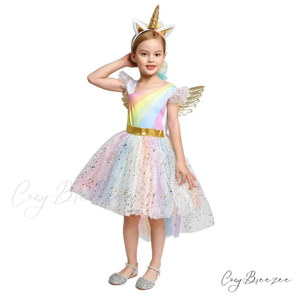 Unicorn Dress Girls Rainbow Princess Dance Ball Birthday Party Halloween Cosplay Costume Kid Costume