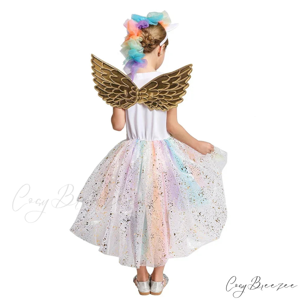 Unicorn Dress Girls Rainbow Princess Dance Ball Birthday Party Halloween Cosplay Costume Kid Costume