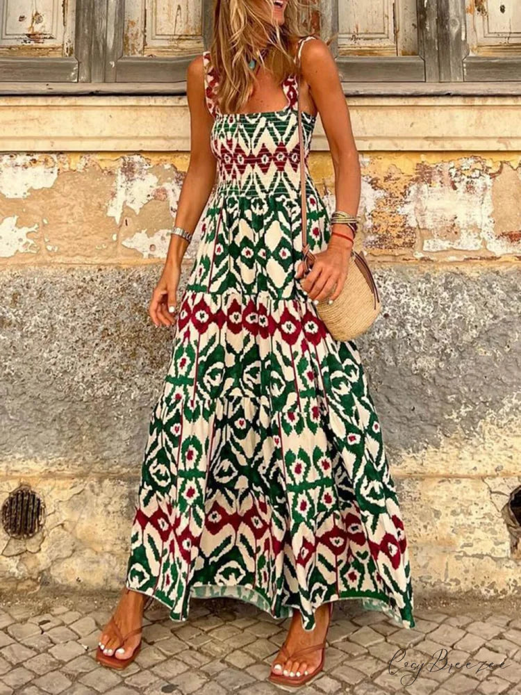 Unique Beach Vacation Charming Printed Halter Hem Dresses