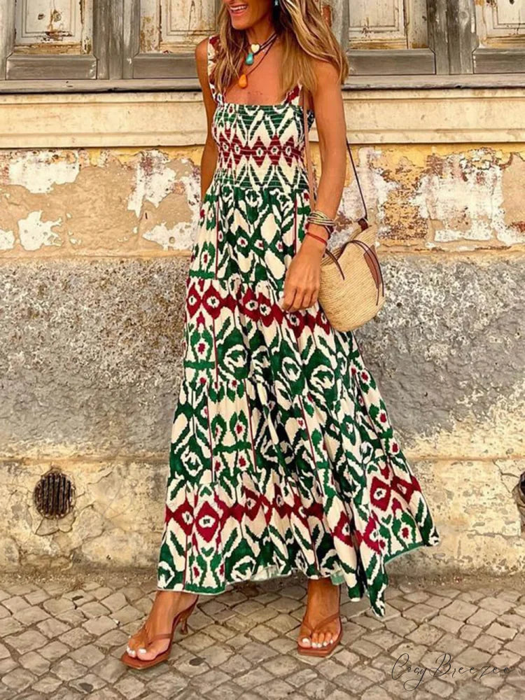 Unique Beach Vacation Charming Printed Halter Hem Dresses