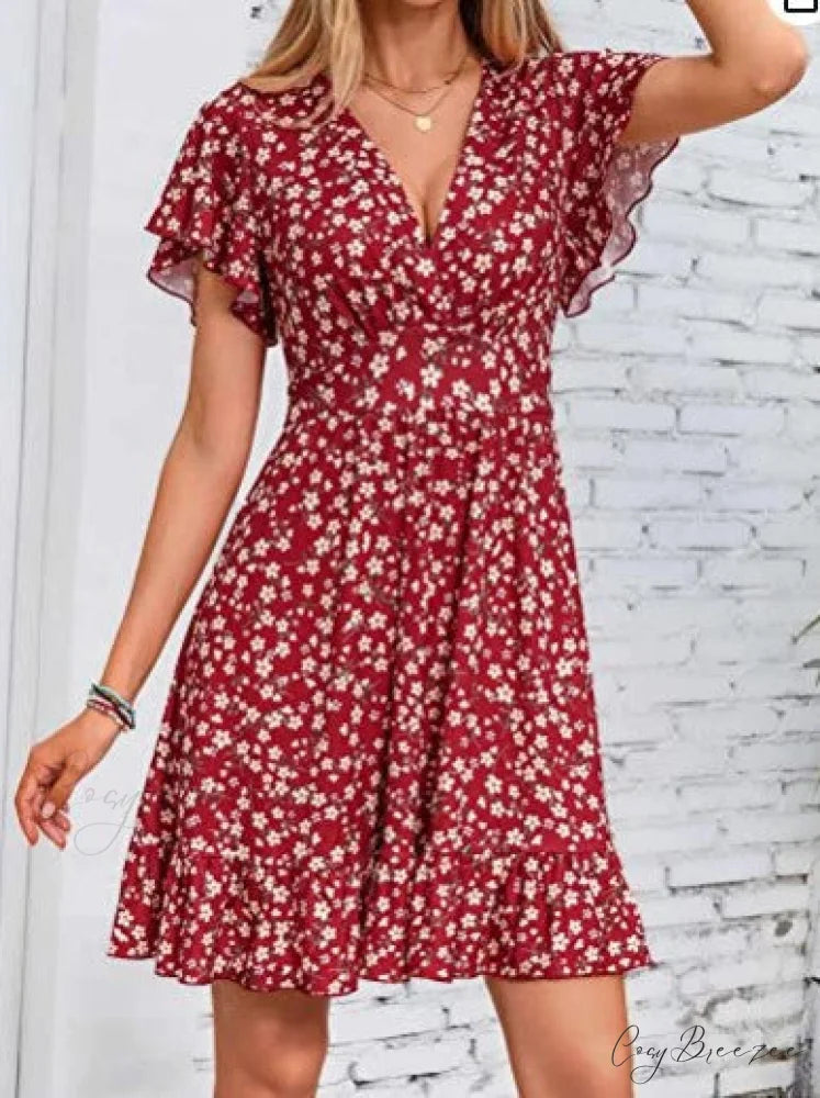 Unique Cross Wrap Casual Midi Sun Dress S / Green