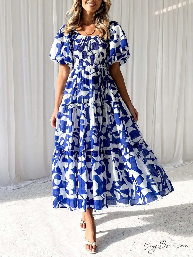 Unique Floral Print Patchwork Graceful Up Pleated Maxi Dress