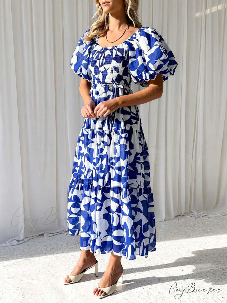 Unique Floral Print Patchwork Graceful Up Pleated Maxi Dress