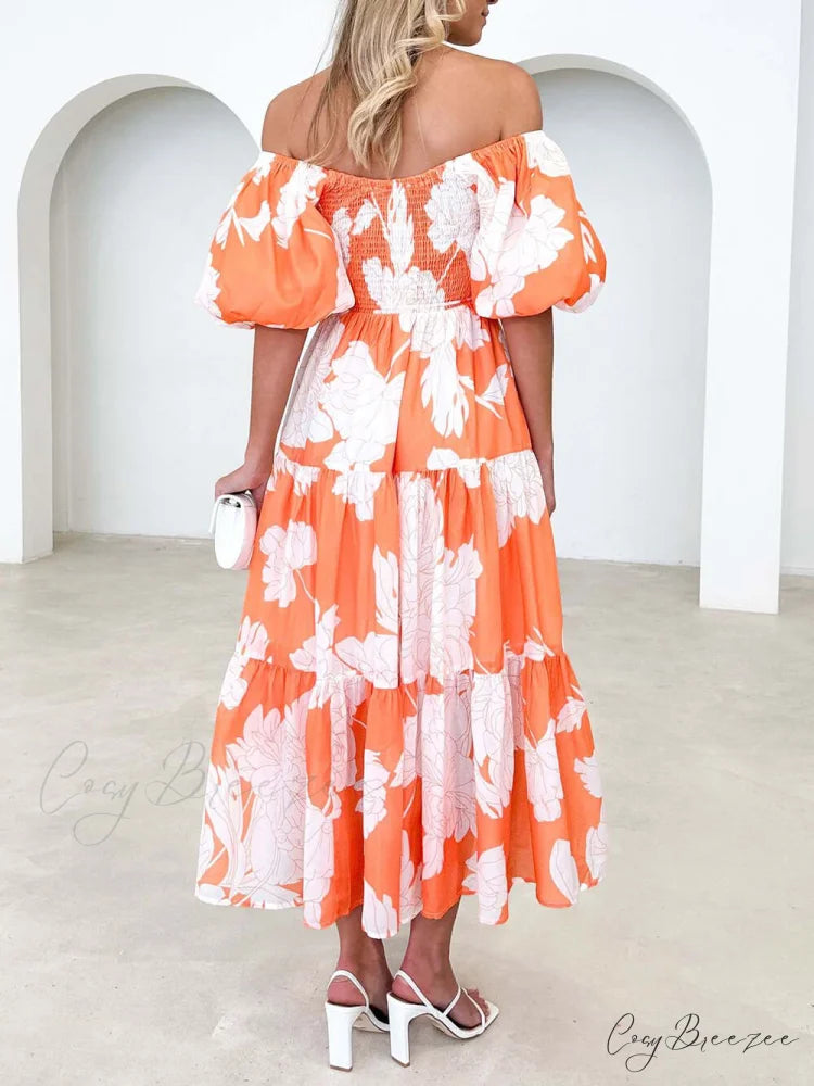 Unique Floral Print Patchwork Graceful Up Pleated Maxi Dress