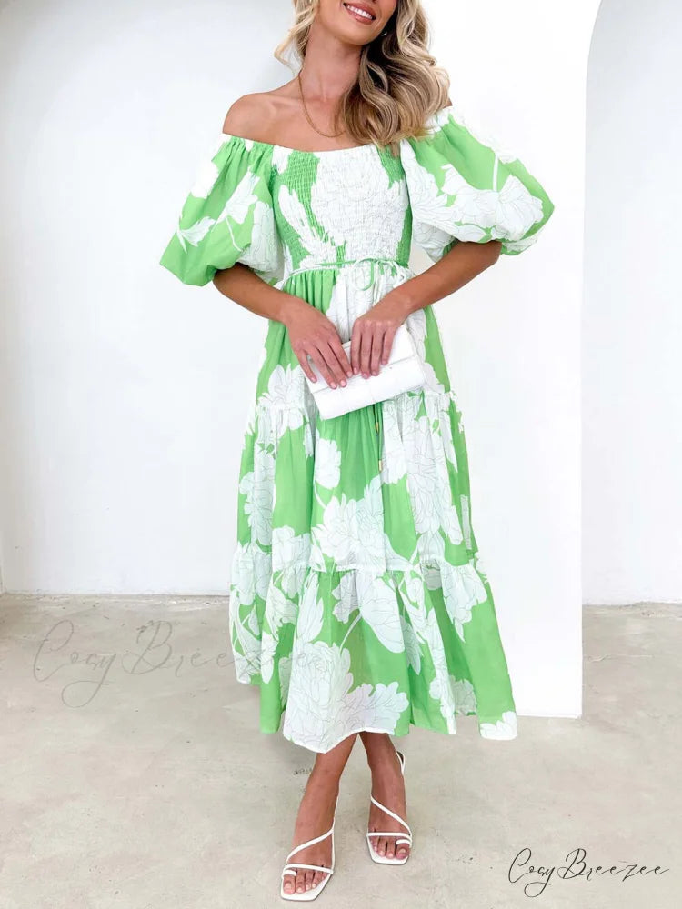 Unique Floral Print Patchwork Graceful Up Pleated Maxi Dress