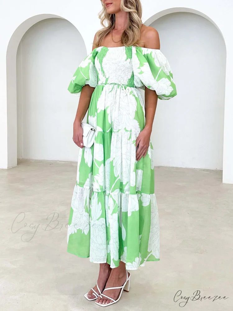 Unique Floral Print Patchwork Graceful Up Pleated Maxi Dress