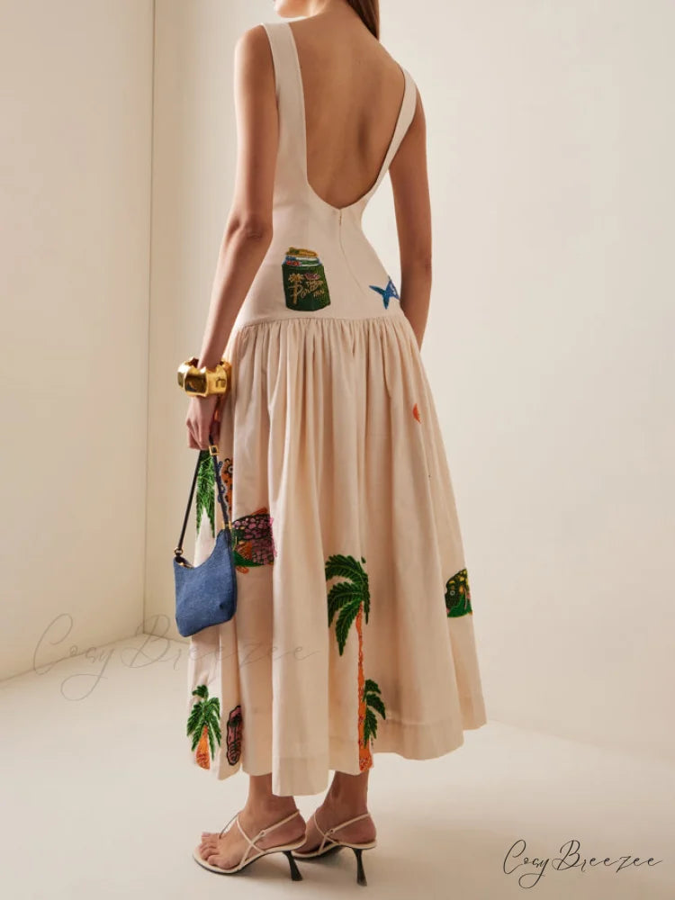 Unique Print Stylish Ocean Midi Dress