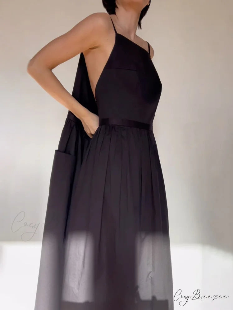 Unique Side Slit Charming Lace-Up Pocket Vest Dress