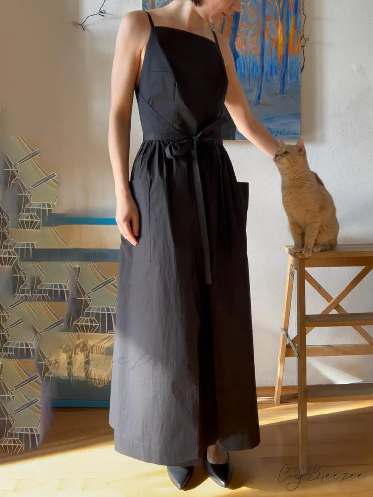 Unique Side Slit Charming Lace-Up Pocket Vest Dress