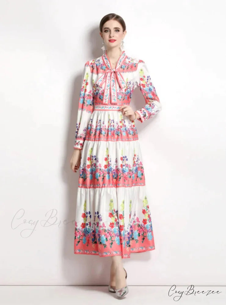 Up Arm Lace with Flowered Long Bow Gown Detail L / blue
