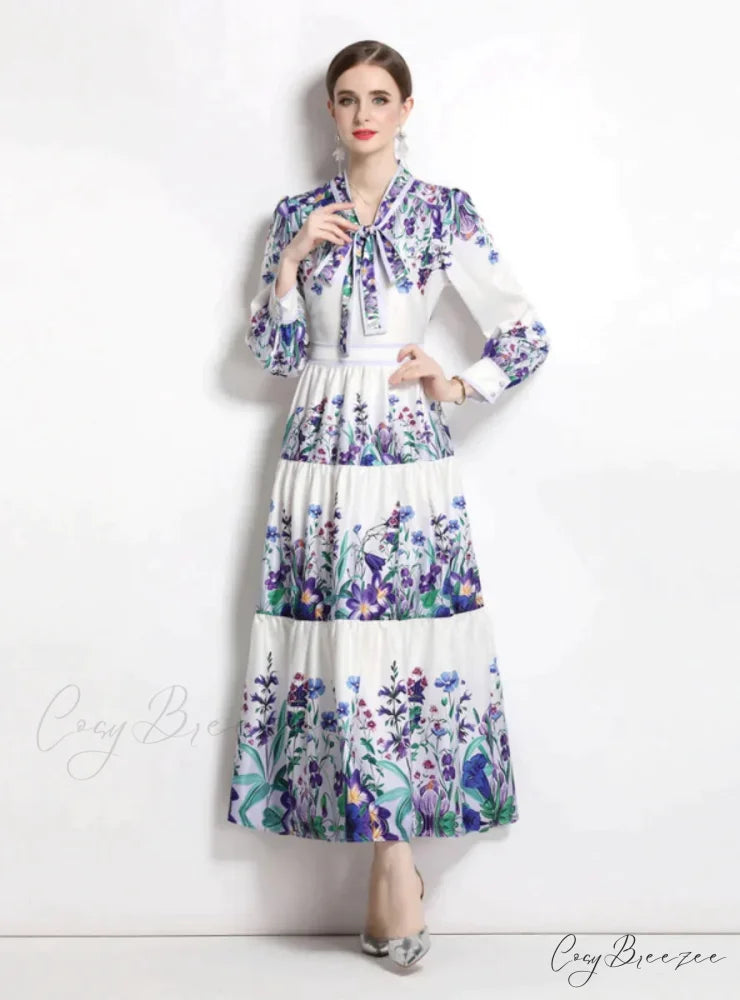 Up Arm Lace with Flowered Long Bow Gown Detail M / blue