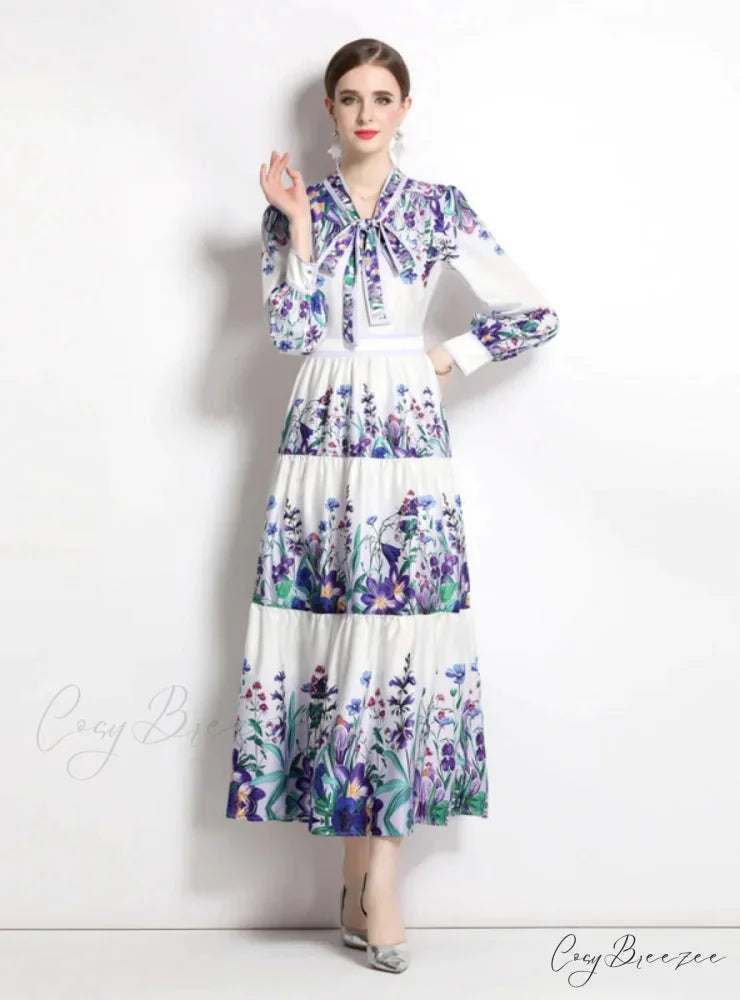 Up Arm Lace with Flowered Long Bow Gown Detail M / green