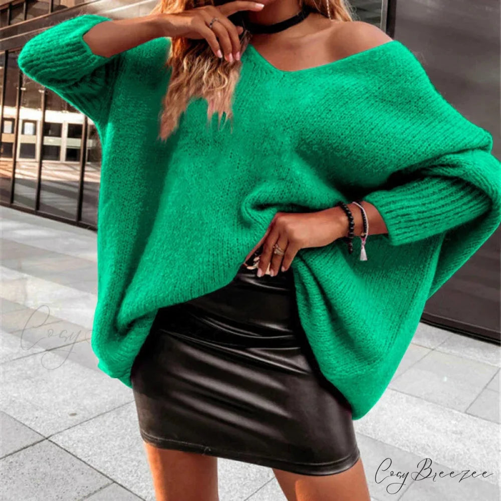 V-neck Batwing Sleeve Y2k Sweater Green / S swraters-241228