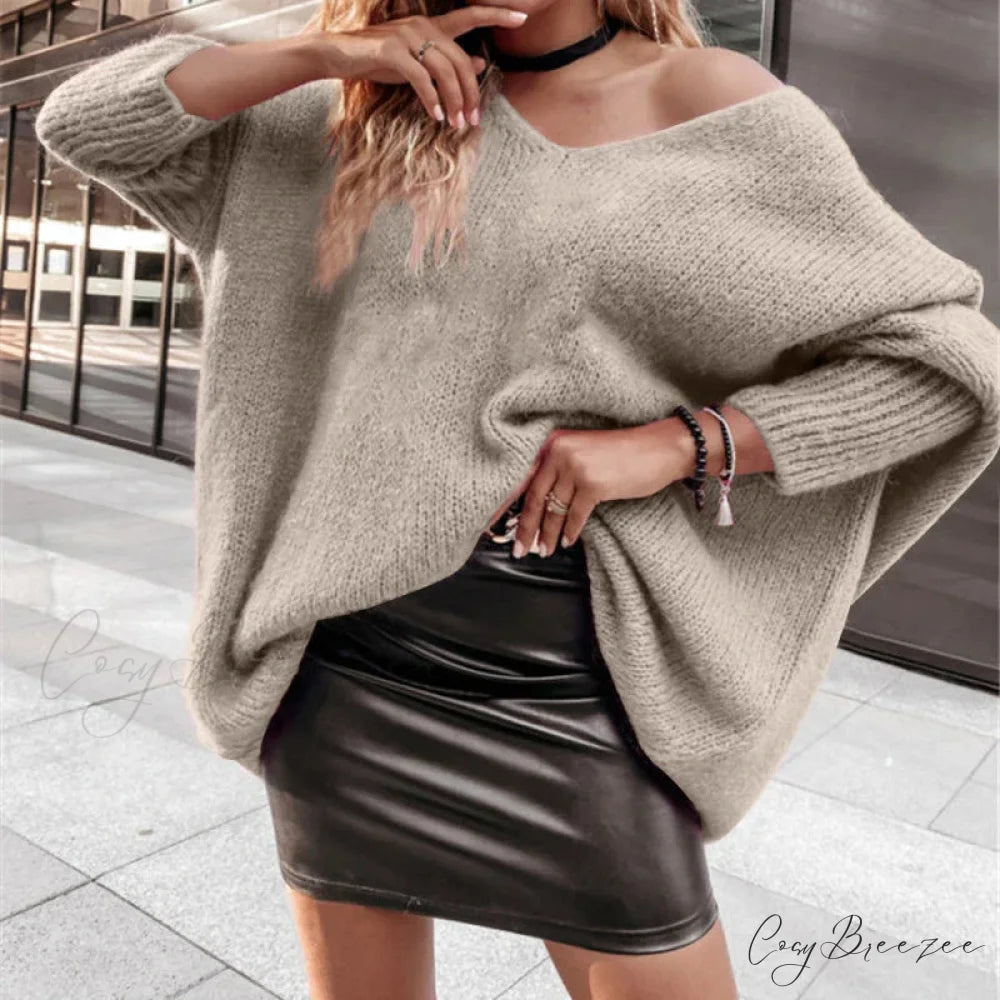 V-neck Batwing Sleeve Y2k Sweater khaki / S swraters-241228