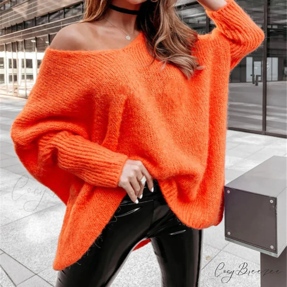 V-neck Batwing Sleeve Y2k Sweater Orange / S swraters-241228