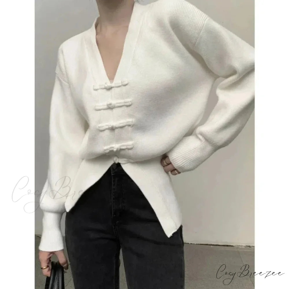 V-neck Buckle Full Sleeve Cardigan cardigans-241228