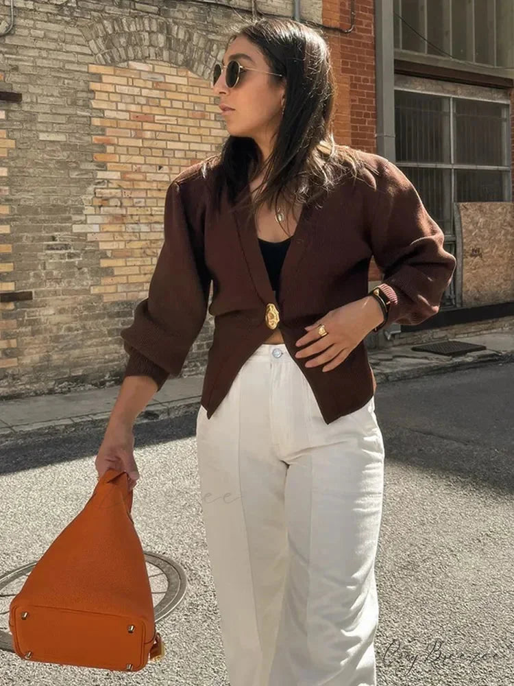 V-neck Button Slim Fit Cardigan Coffee / S cardigans-241228