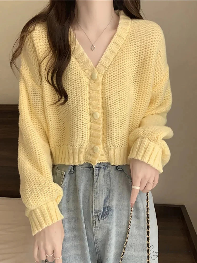 V-neck Button-Up Knit Cardigan cardigans-241228