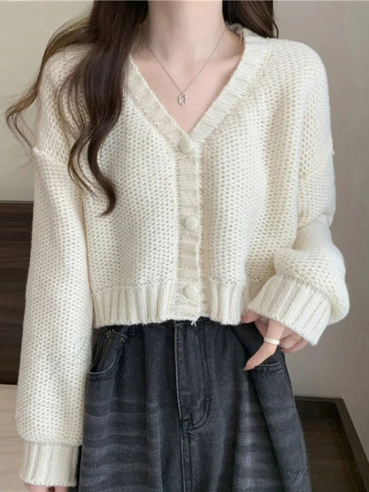 V-neck Button-Up Knit Cardigan cardigans-241228