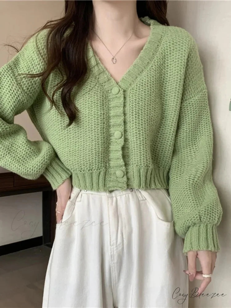V-neck Button-Up Knit Cardigan cardigans-241228