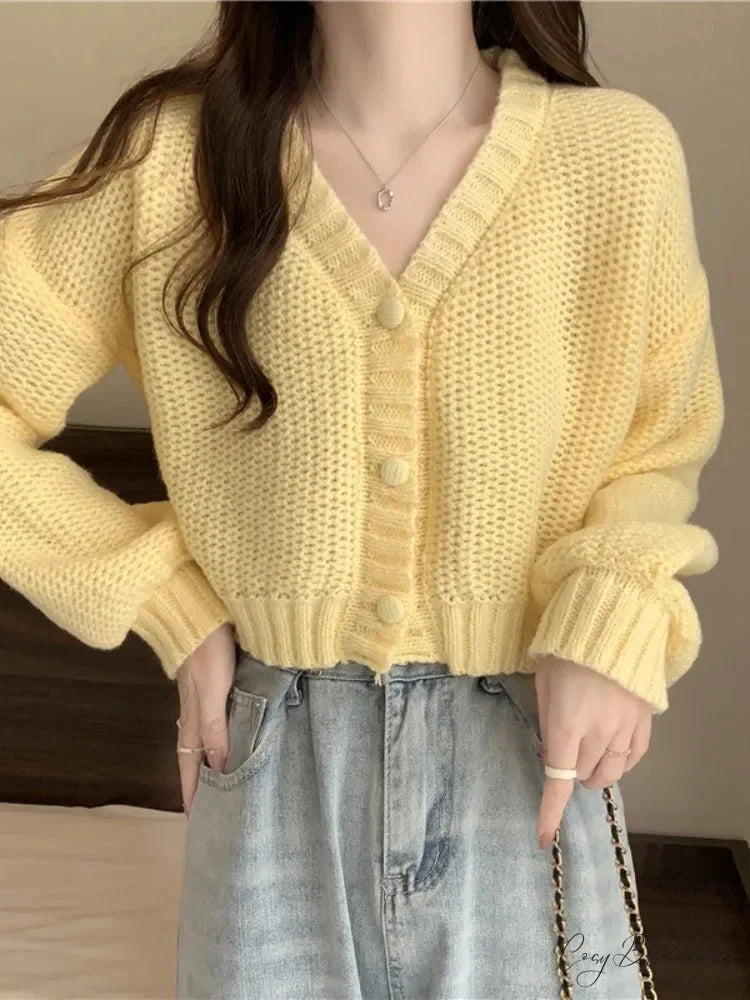 V-neck Button-Up Knit Cardigan cardigans-241228
