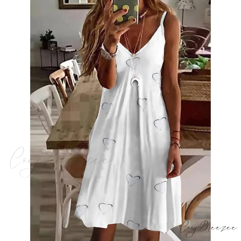 V-Neck Casual Sling Dress for Women Love / S