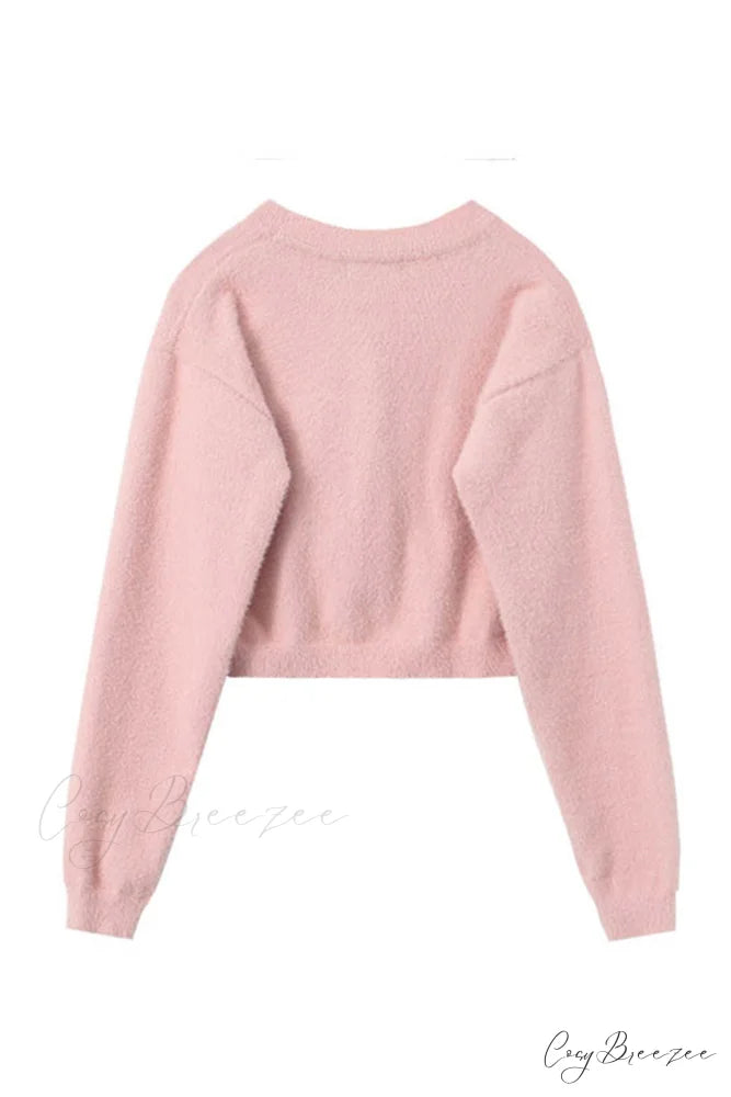 V Neck Color Solid Cardigan