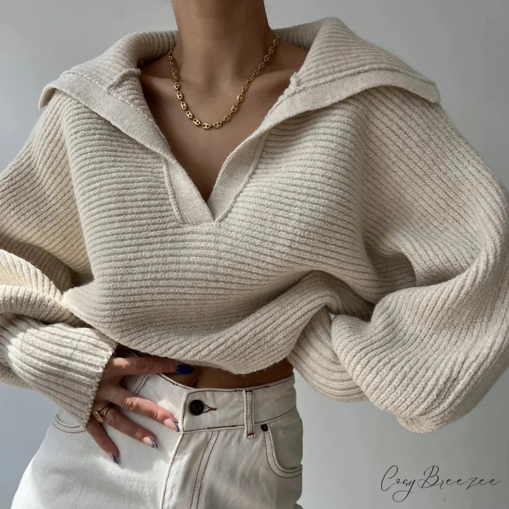 V-neck Cozy Ivory Sweater Apricot / S swraters-241228