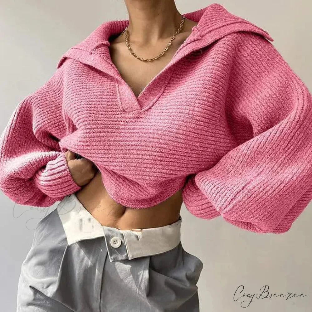 V-neck Cozy Ivory Sweater swraters-241228