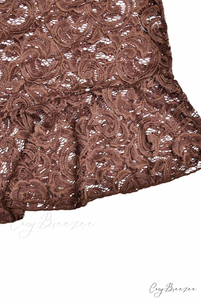 V Neck Flares Sleeve Lace Dress
