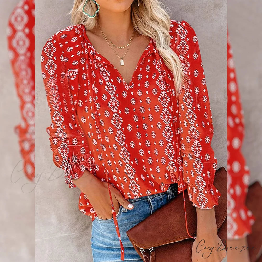 V-Neck Flowered Women’s Bohemian Dokotoo Top