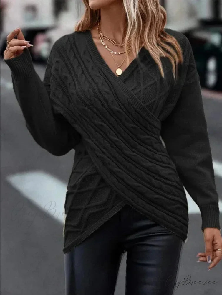 V-neck Jacquard Gray Y2k Sweater Black / S swraters-241228
