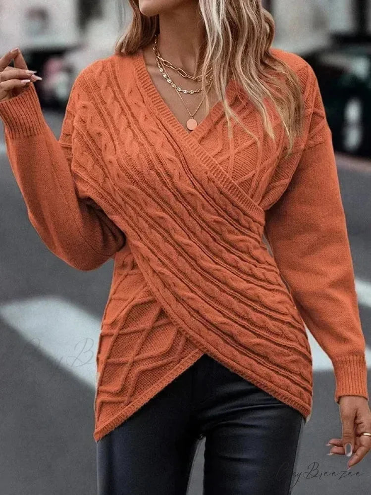 V-neck Jacquard Gray Y2k Sweater orange red / S swraters-241228