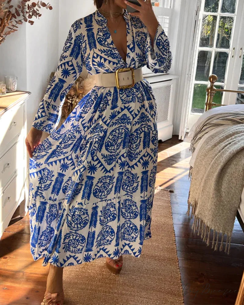 V Neck Long Sleeve Dress