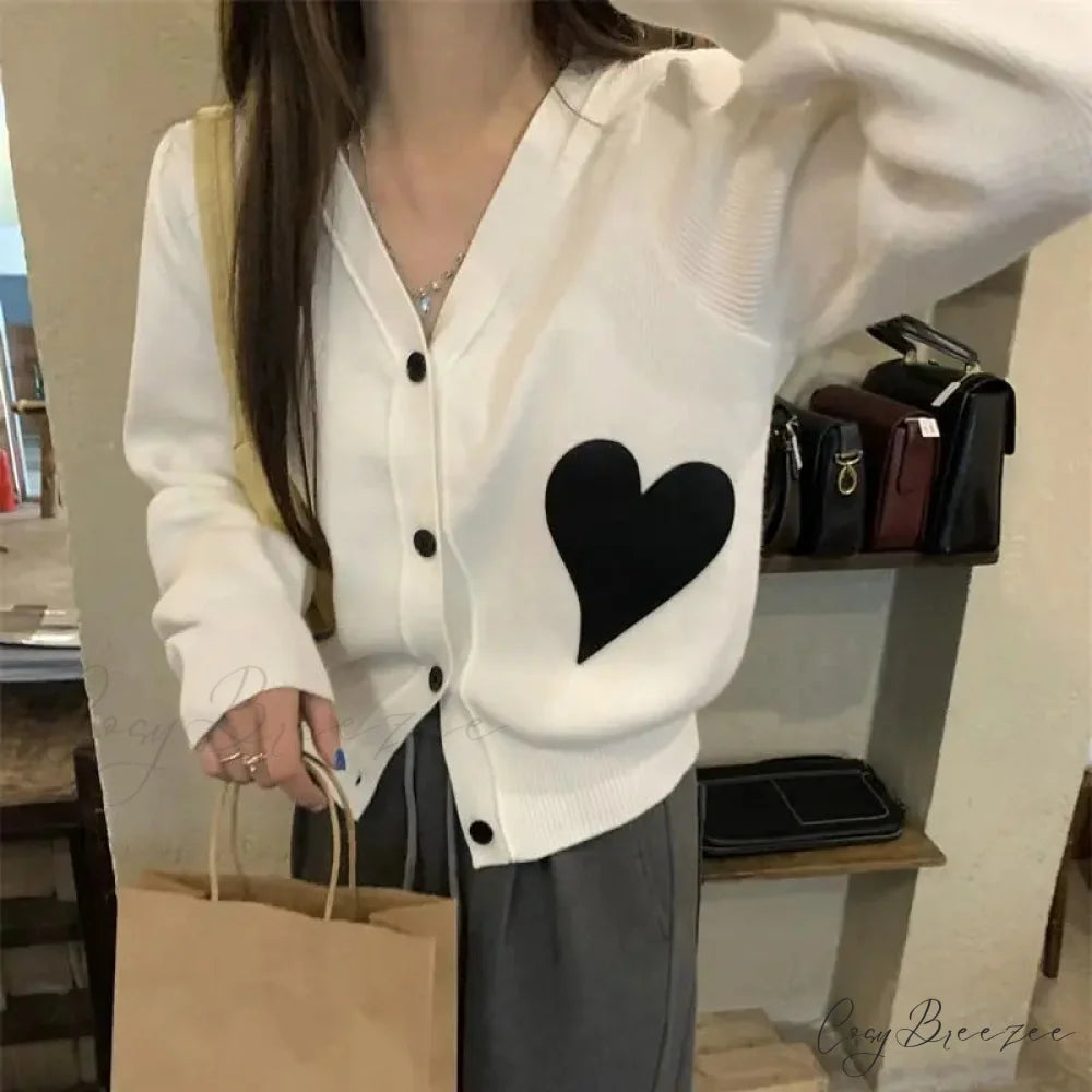 V-Neck Long Sleeve Solid Loose Sweet Knit Cardigan cardiagn-250126