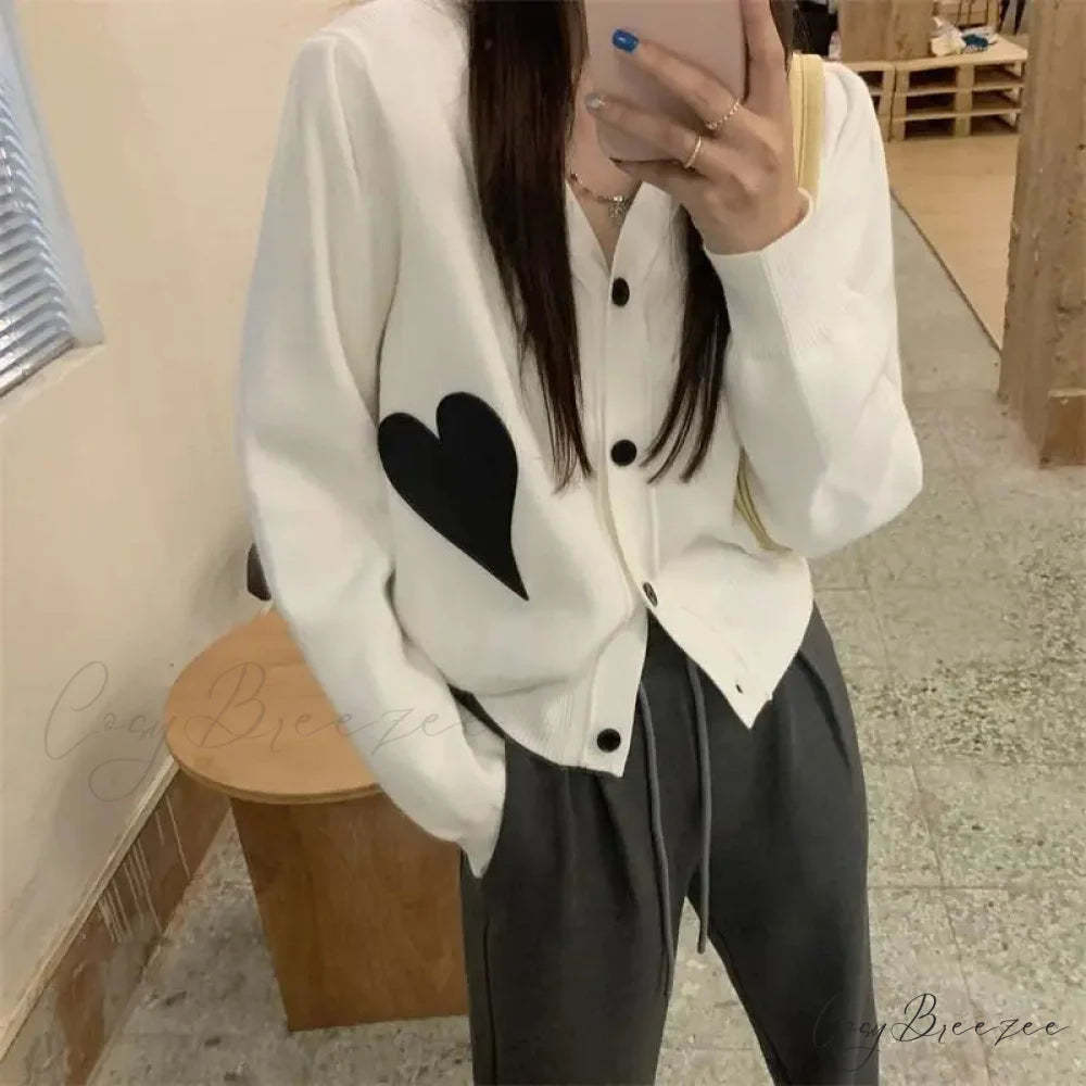 V-Neck Long Sleeve Solid Loose Sweet Knit Cardigan WHITE / S cardiagn-250126