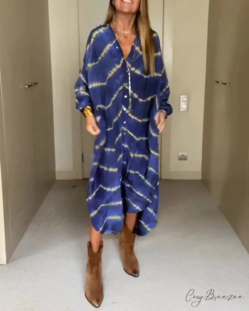 V-neck loose dress Blue / S